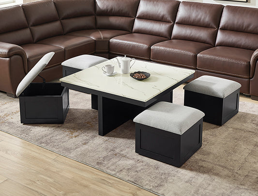 Marta Coffee Table with 4 Ottomans