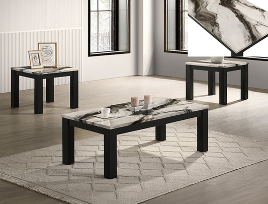 Ivy Black Brown Faux Marble 3-Piece Cocktail Set