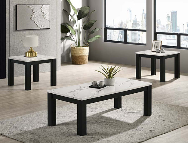 Ivy Black White Faux Marble 3-Piece Cocktail Set