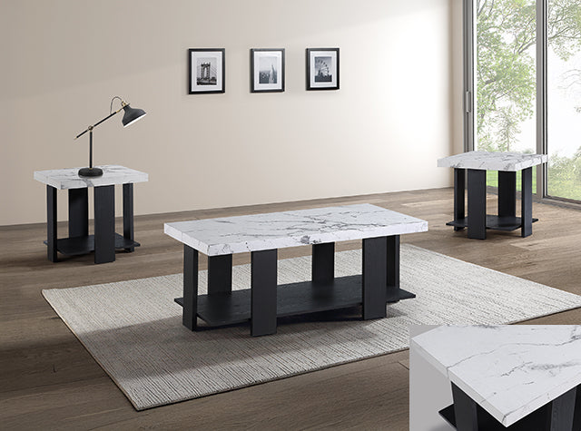 Boris Black White Faux Marble 3-Piece Cocktail Set